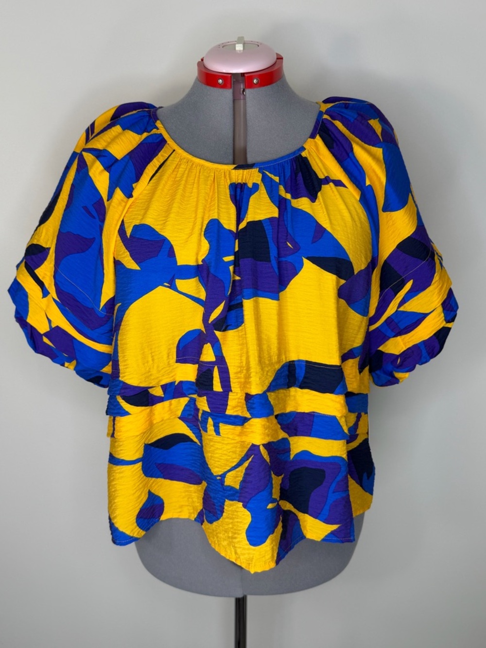 NWT Liz Claiborne Blouse Womens 1X Multicolor Floral Scoop Neck Puff Sleeve Top